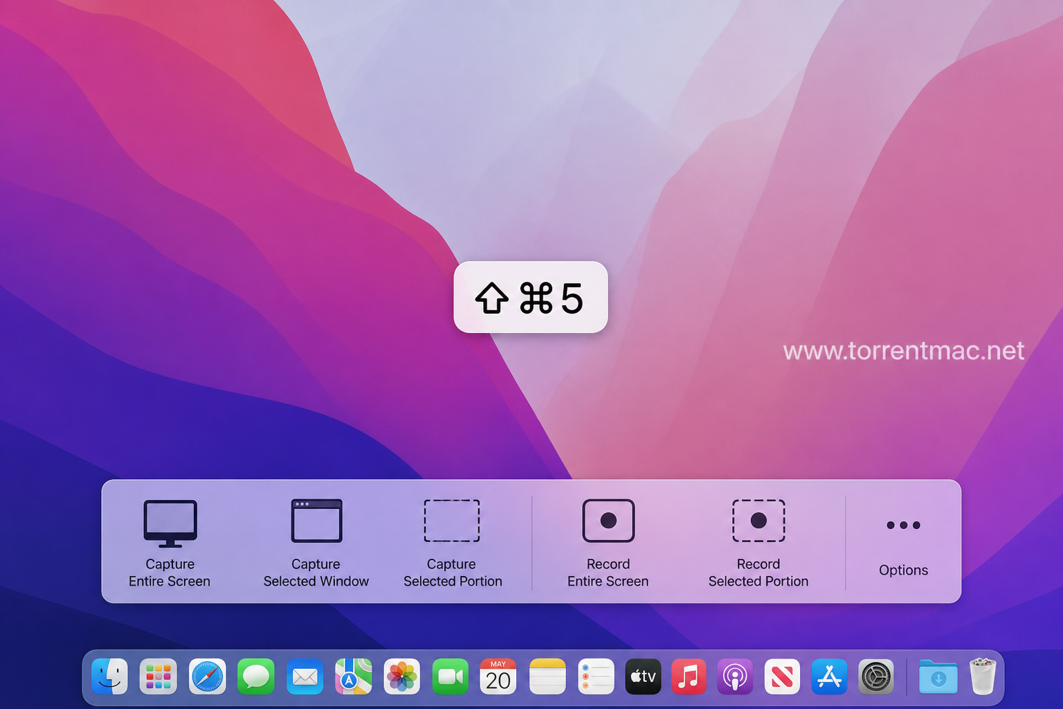 macOS Screenshot toolbar opened with Shift Command 5
