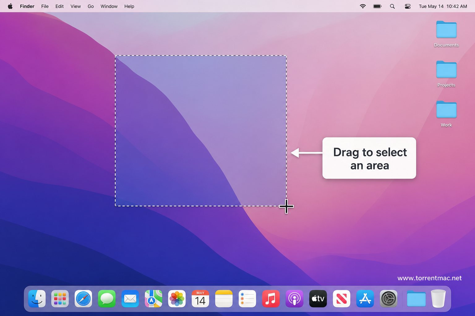Selecting a screenshot area by dragging the crosshair cursor on Mac