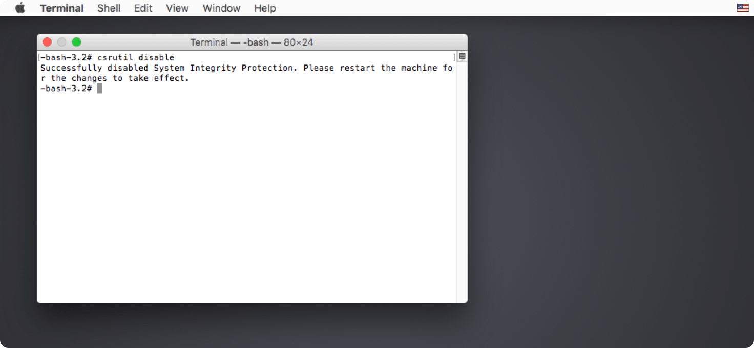 Terminal showing csrutil disable command in Recovery mode